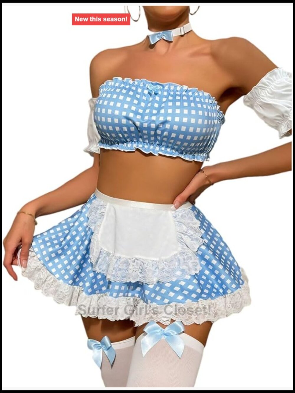 Sexy Maid Lingerie Set Cosplay Costume Lace Mini Skirt Top Armbands Choker